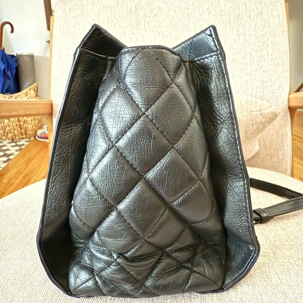 CHANEL Black Classic Quilted Tote Bag with Silver Chain - Picture 6 of 16